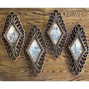 Vintage Burwood Products Country Outdoor Scenes Wall Plaques Pictures (4) MCM